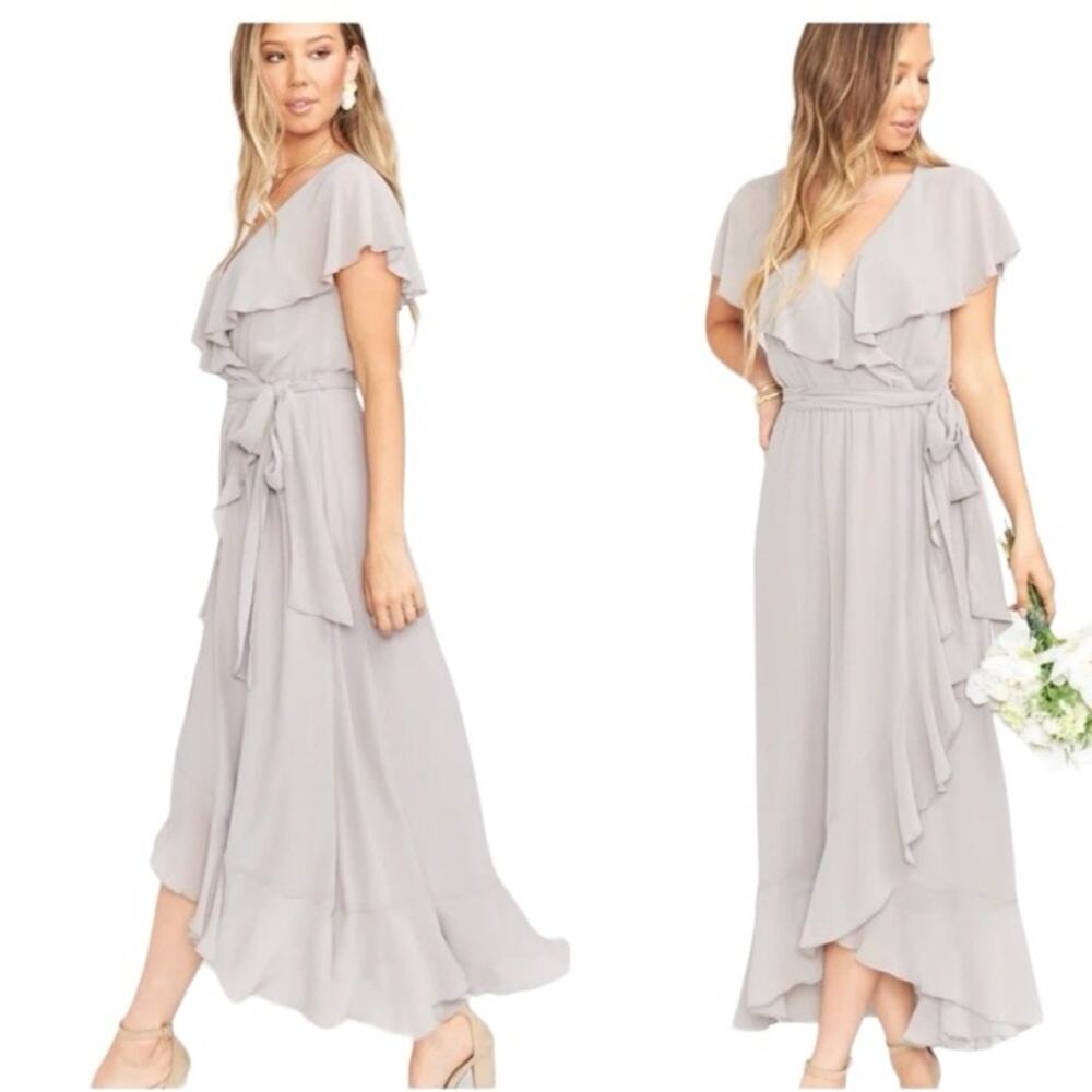 NWT Show Me Your Mumu Jess Ruffle Midi Dress Dove Grey M